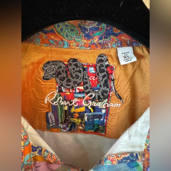 ROBERT GRAHAM Size XL Multi Color Abstract Art Print Cotton Long Sleeve Shirt - Picture 3 of 6